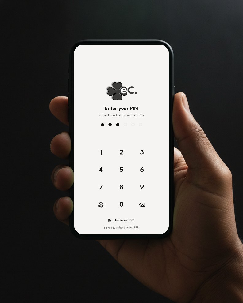 Écran de verrouillage e_Card : logo, Entrez votre PIN, clavier numérique et bouton Utiliser la biométrie